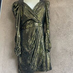Aqua Gold Sequin Long Sleeve Dress for women size M perfect condition